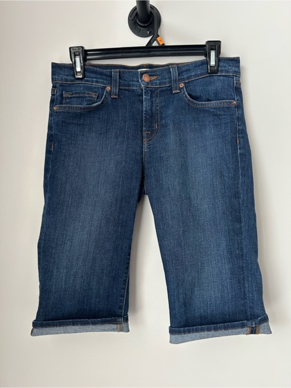 J Brand Dark Blue Cropped Denim Bermuda Shorts